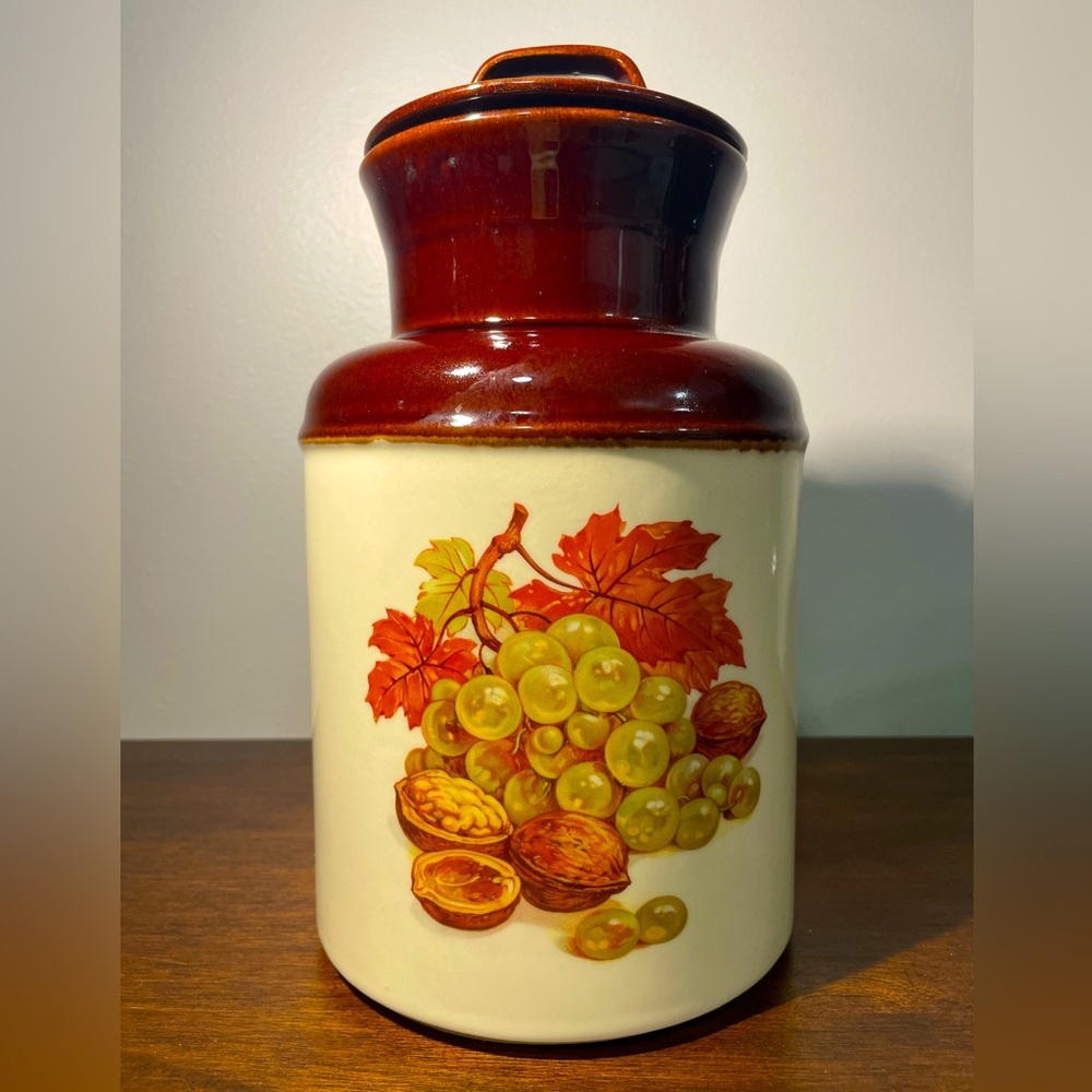 McCoy Vintage Canister with Grapes, Leaves, Walnuts